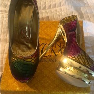 Colorful Snake Print Platform Heels